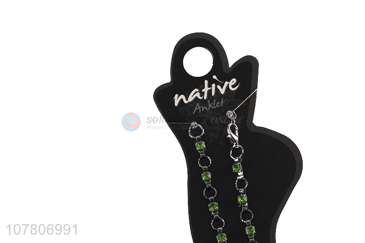 China wholesale all-match green diamond ladies anklet