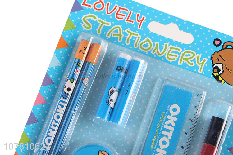 Factory direct sale stationery set pencils ruler eraser crayons