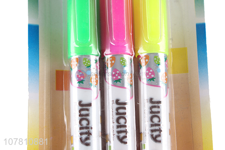 China factory 3 colors plastic highlighter pen for office