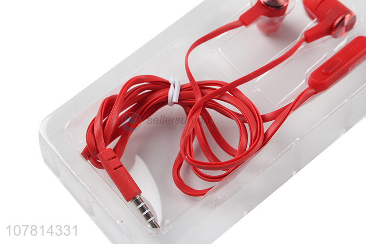 High quality red in-ear bass wired universal mobile phone headset