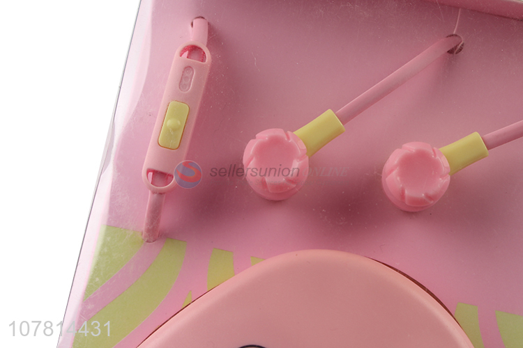 New arrival pink mobile phone wired headset with storage box