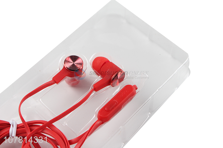 High quality red in-ear bass wired universal mobile phone headset