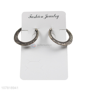 New arrival retro vintage flat engraved hoop earring alloy earrings