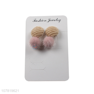 New product real fur pompom post earrings temperament stud earrings