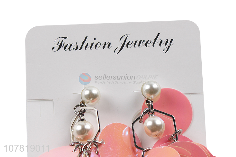 New arrival pink sequin dangle earrings handmade drop earrings