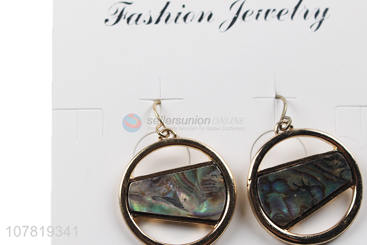 Most popular fish hook abalone shell circle earring for women