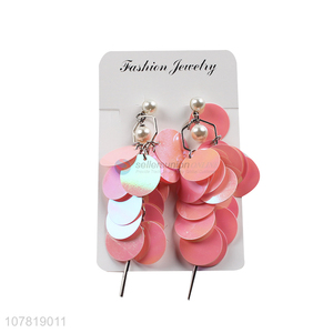 New arrival pink sequin dangle earrings handmade drop earrings