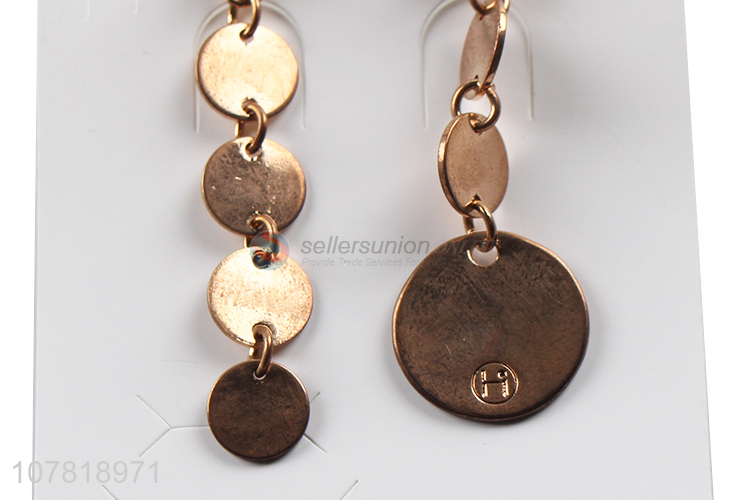 Wholesale gold plating asymmetric metal dangle earrings disc earrings