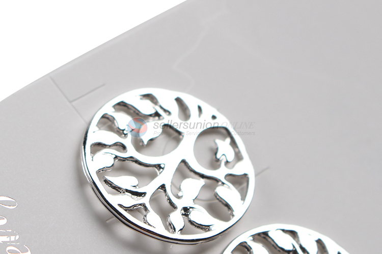 New arrival rhodium plating zinc alloy hollow round ear studs earrings