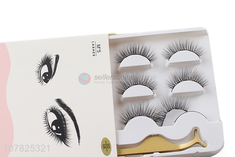 Wholesale 3D three-dimensional intersecting long eyelashes with tweezers