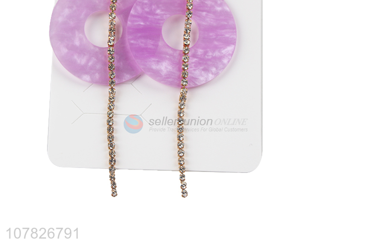 Wholesale Ladies Jewelry Long Chain Round Acrylic Pendant Drop Earring