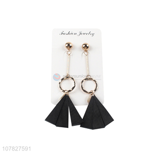 Fashion Wooden Triangular Pendant Earrings Ladies Stud Earring