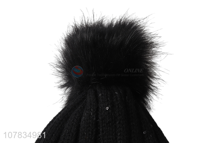 Good quality women winter hat pompom knitting hat sport beanies