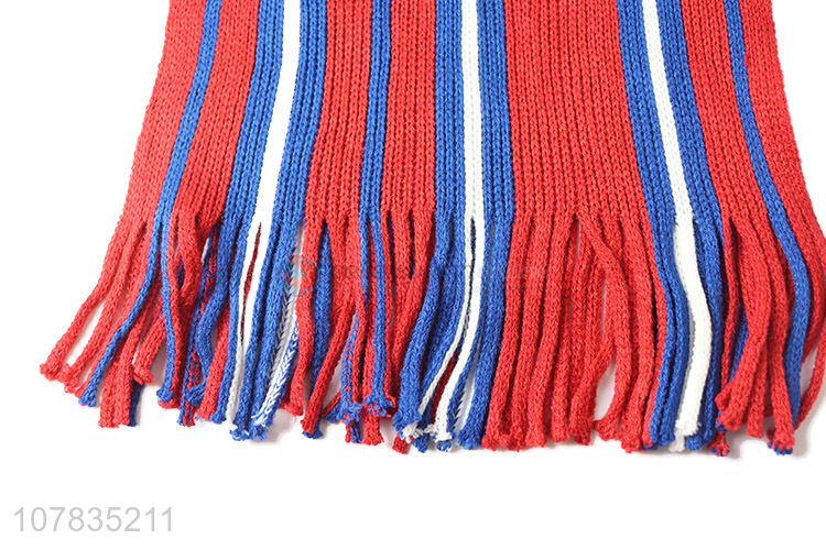 Good quality ladies scarf colorful stripes knitted scarf with fringe