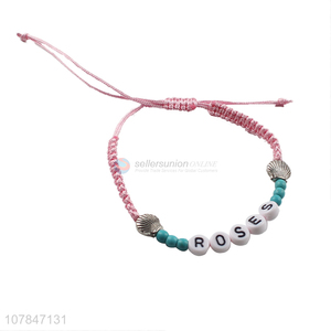 Top sale pink handmade friendship letter hand strip bracelet