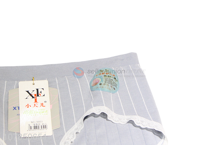 New design grey striped cotton panties with lace edge