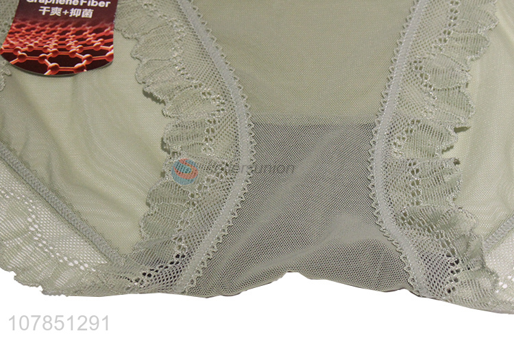 Low price green breathable lace bow ladies panties