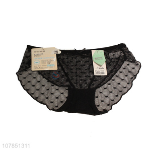 Good quality black gauze lace briefs for ladies