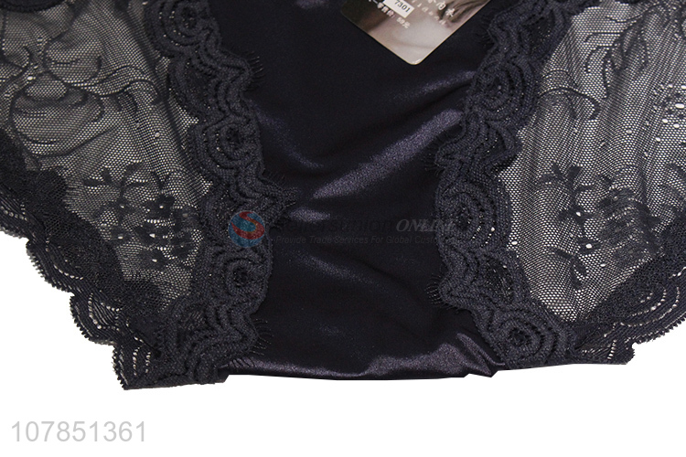 New arrival black seamless triangle panties with lace edges