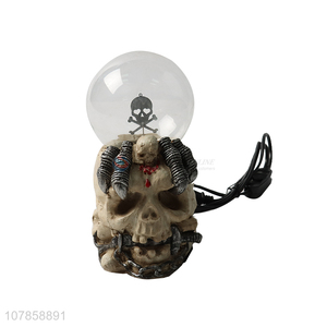 Most popular resin skull figurine static plasma ball lamp for gifts