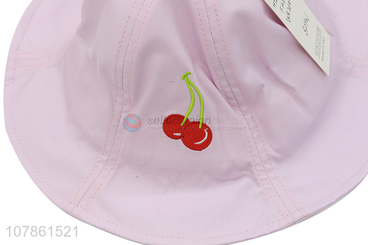 High quality pink cherry embroidery children fisherman hat