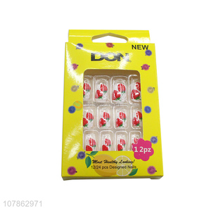 Latest Strawberry Pattern False Nails Tips Kids Artificial Nails