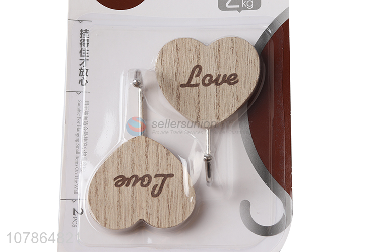 Wholesale fashion heart shaped wooden sticky hook for bathroom kitchen