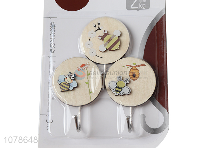 New arrival strong adhesive wall hooks 3d cartoon wooden hook