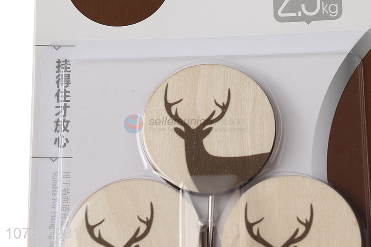 Factory price round traceless trendy wall mounted wooden hooks