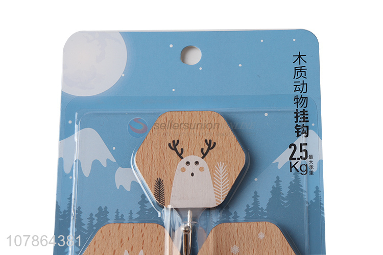 Hot selling creative cartoon animal printed wooden sticky hooks