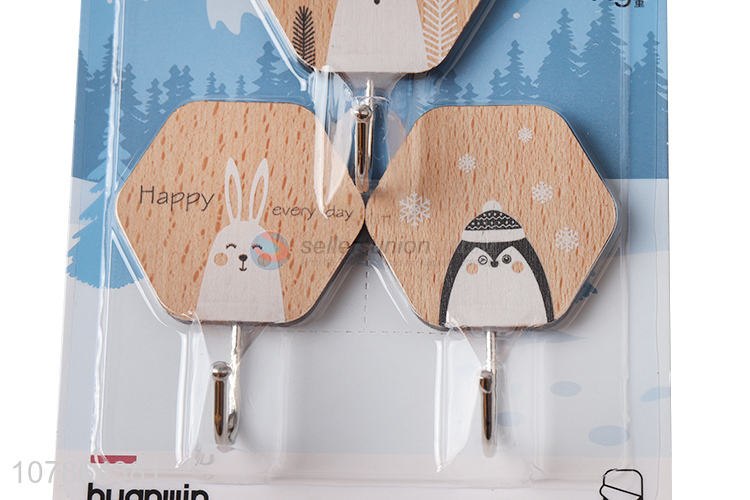 Hot selling creative cartoon animal printed wooden sticky hooks