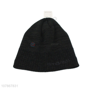 Simple design black knitted woolen hat winter plus cashmere sports cap