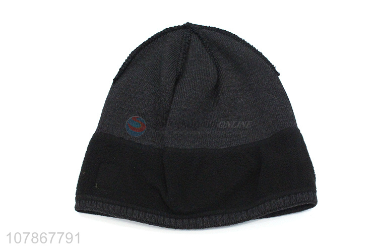 High quality black winter cold knitted hat creative melon leather hat