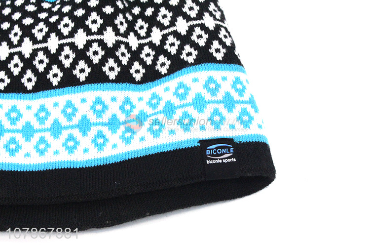 China export printed warm knitted hat sports melon leather cap