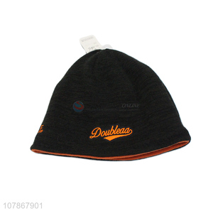 New design orange embroidered velvet hat warm sports knitted hat