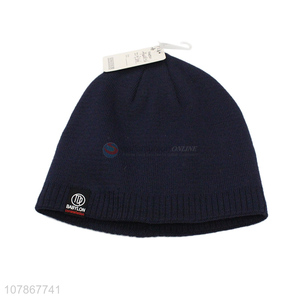 Factory direct sale blue plus velvet knitted hat melon leather hat for men