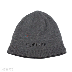 New arrival gray simple knitted hat men melon leather hat