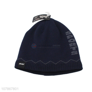 Hot sale blue winter cold protection knitted hat men's melon leather hat