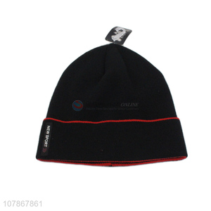 Factory direct sale black warm knitted hat outdoor sports melon leather hat