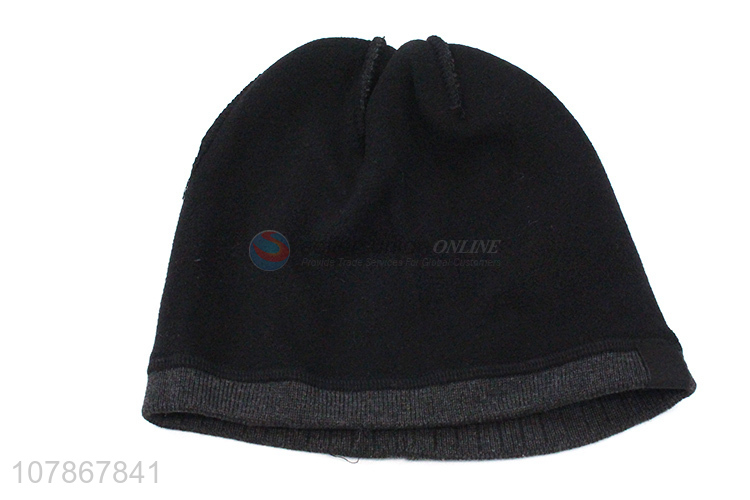 High quality black hooded outdoor sports windproof knitted hat for men