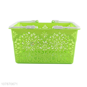 Online wholesale hollow plastic storage basket with double handles