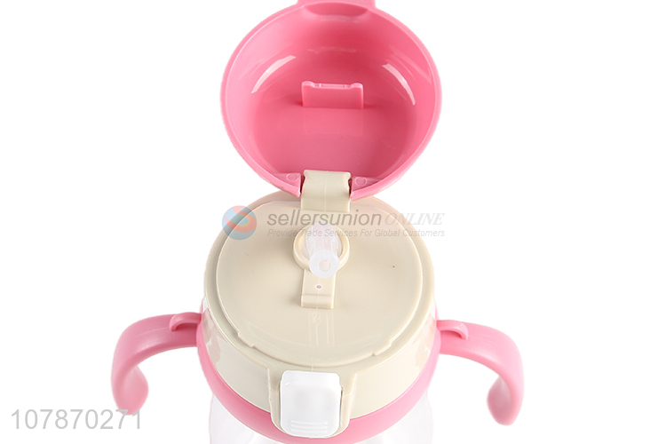 High quality cute baby children water bottle with silicone straw