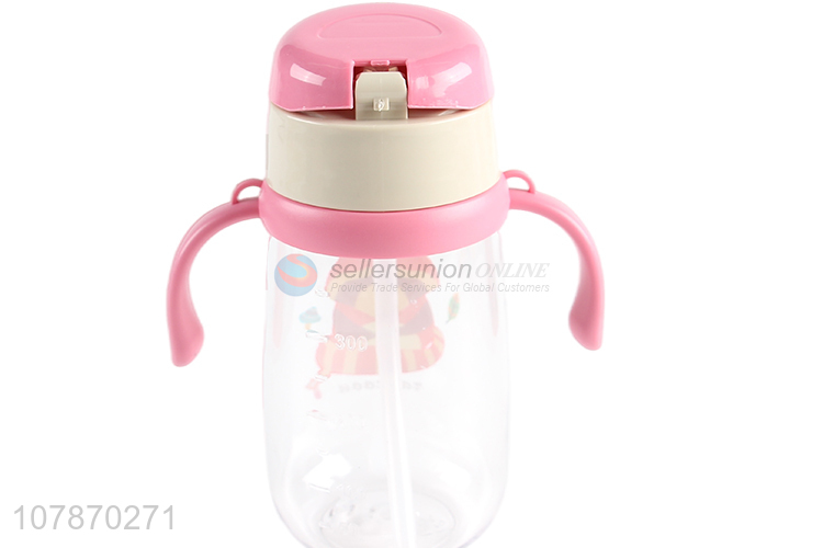 High quality cute baby children water bottle with silicone straw