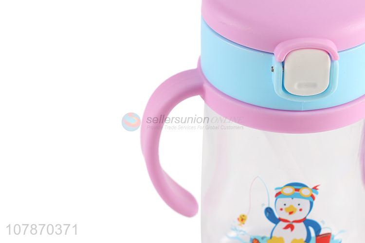 China manufacturer cartoon children water bottle with straw and handles