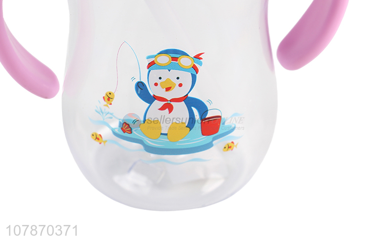 China manufacturer cartoon children water bottle with straw and handles