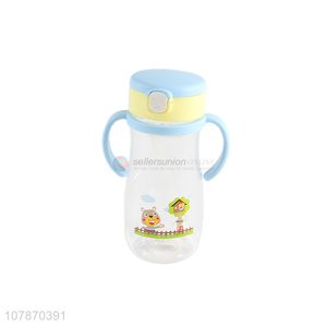 Latest arrival cartoon baby children water bottle with silicone straw