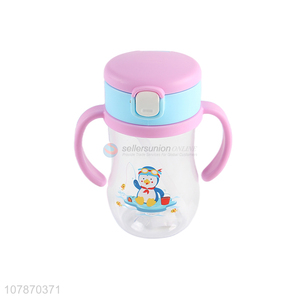 China manufacturer cartoon children water bottle with straw and handles