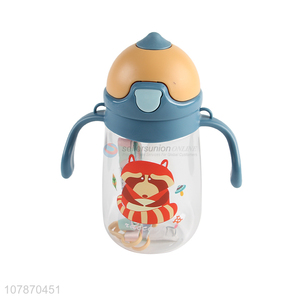 New arrival leakproof cartoon children water bottle with straw and strap