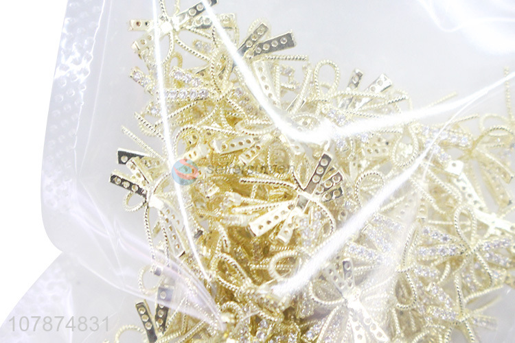 Yiwu Wholesale Golden Bowknot Nail Art Sticker Rhinestone DIY Nail Accessories