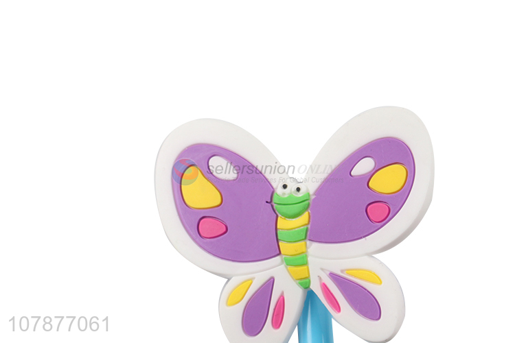 Yiwu direct sale blue cartoon butterfly office signature pen with lid